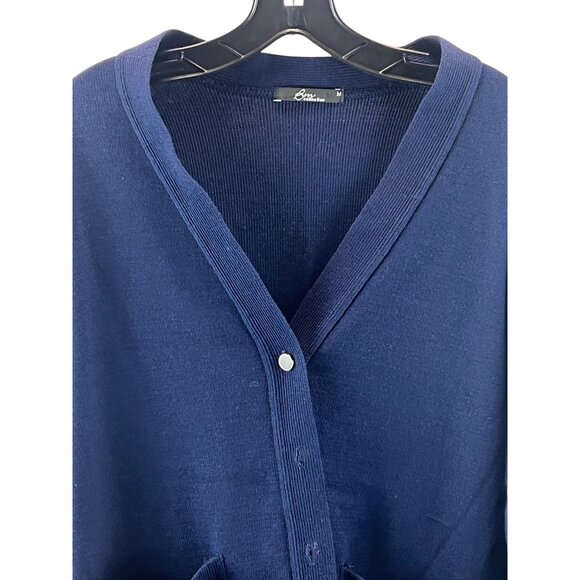 Bm Collection Navy Blue Acrylic Cardigan Pockets Button Front Knit Mature Size M - Picture 6 of 11